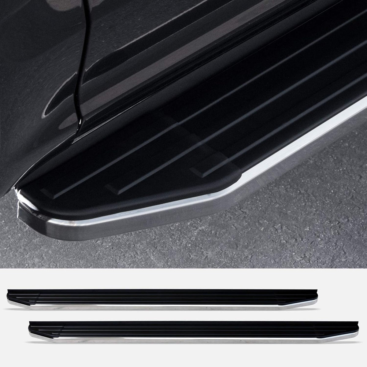 6 VP Series Aluminum Running Boards Black With Chrome Trim N16425