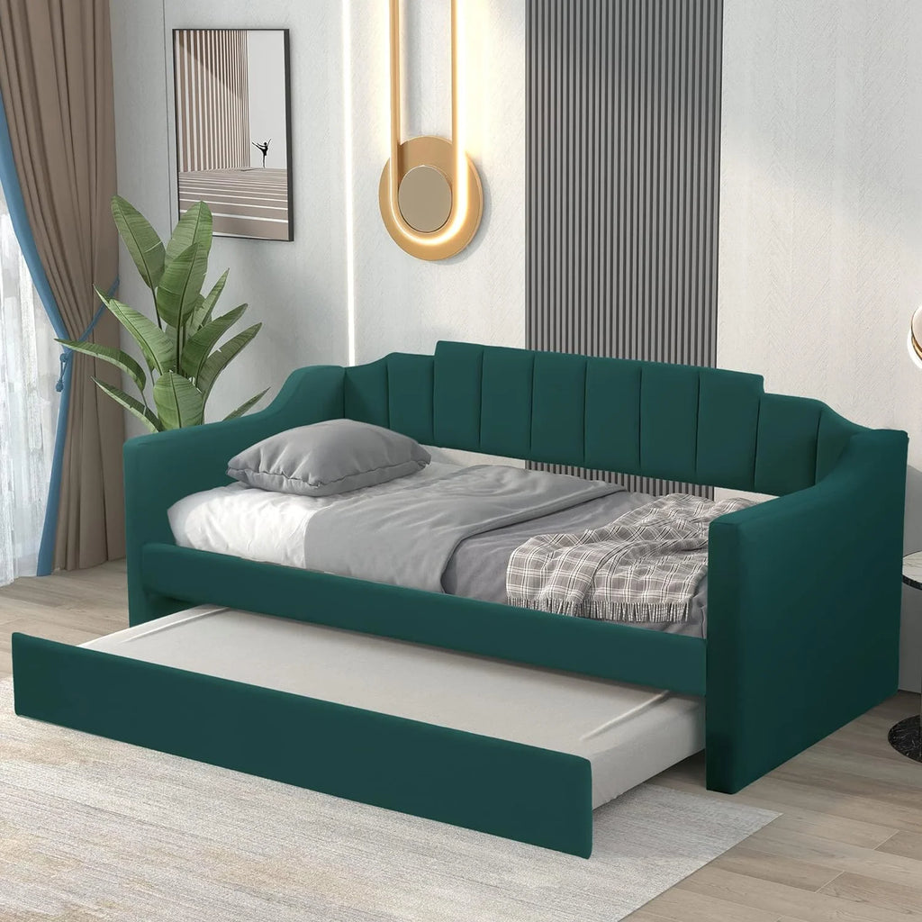Upholstered Daybed with Trundle Sofa Bed Solid Wood Frame D272