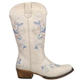 Womens Floral Embroidery Snip Toe Casual Boots Mid Calf Low Heel S31799