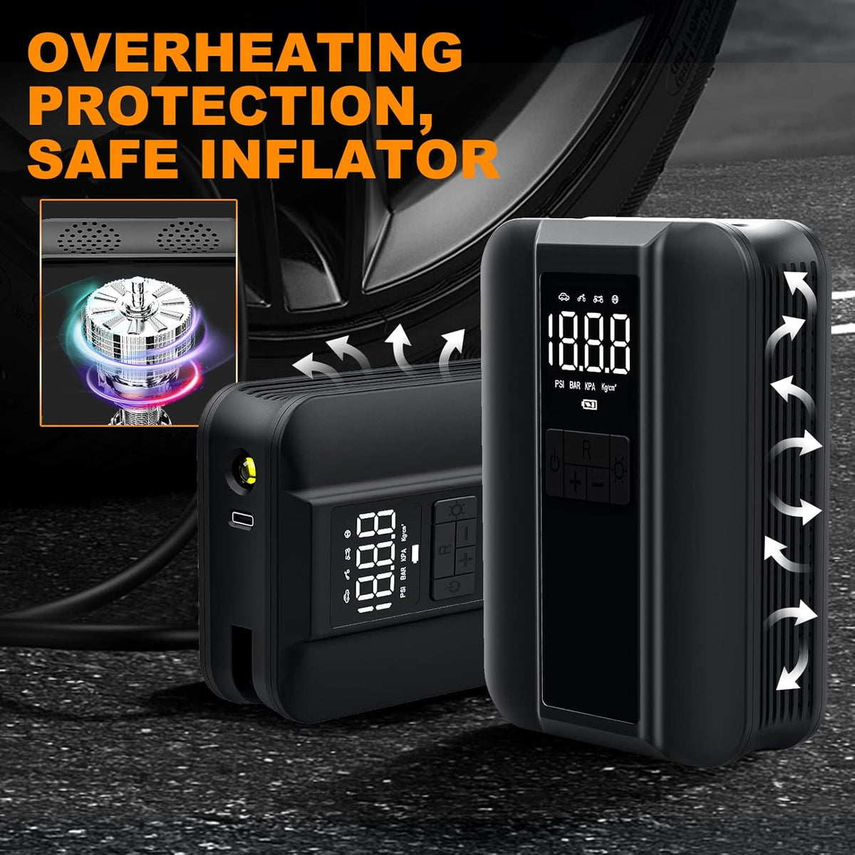 150PSI Rechargeable Portable Tire Inflator Air Compressor Pump, Pack of 2 T464