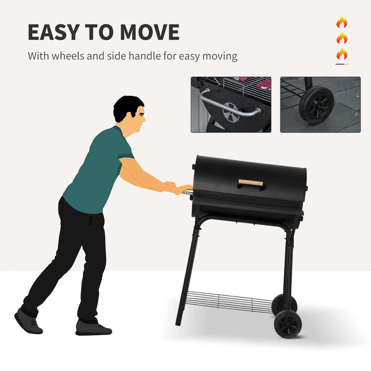 Portable Charcoal BBQ Grill and Offset Smoker Combo V3300