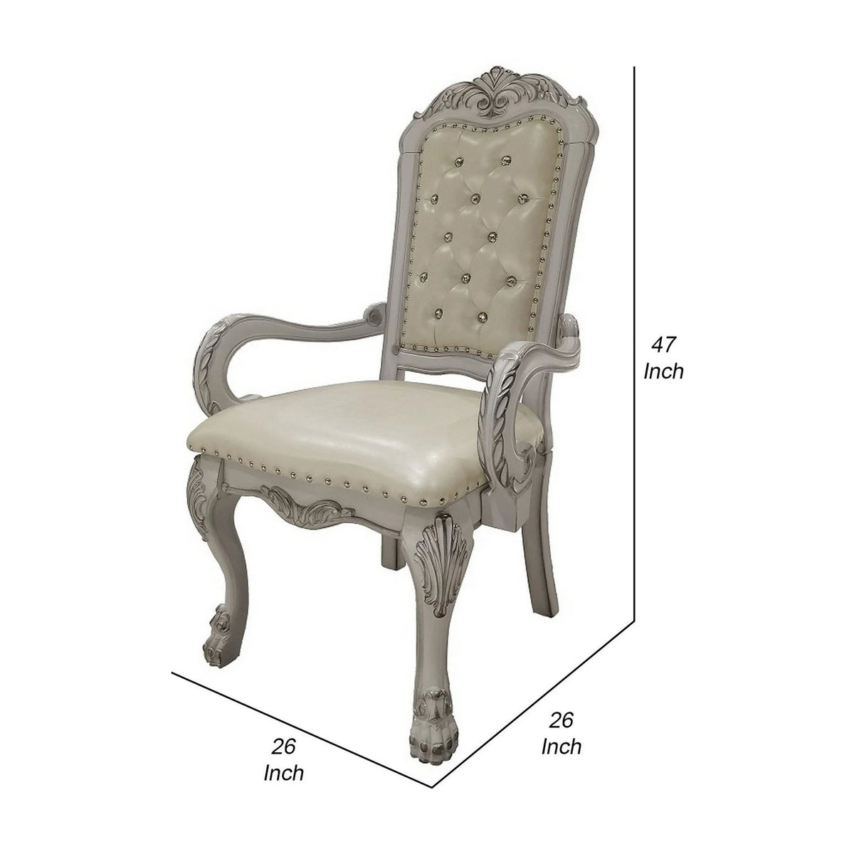 26 Inch Tufted Dining Armchair Set of 2 Faux Leather Bone White A5301