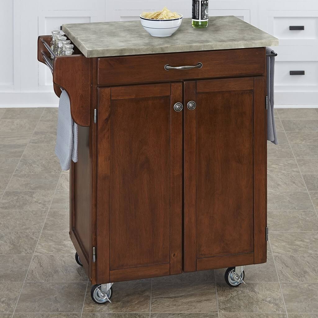 Cherry Kitchen Cart with Concrete Top O643