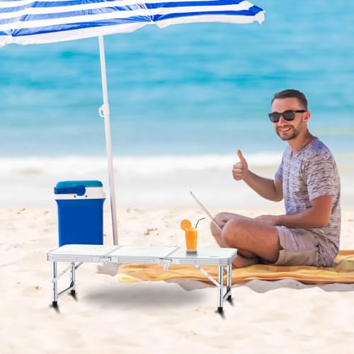 Folding Camping Table with Storage Net, 3 Adjustable Height, Pure Black V881326