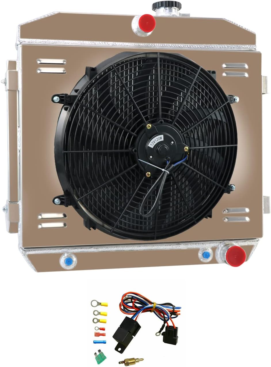 4 Row Radiator with Shroud 16" Fan for 1955-1957 Chevy Bel-Air Nomad V8 L43926