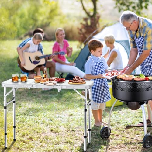 Folding Camping Table with Storage Net, 3 Adjustable Height, Pure Black V881326