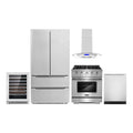 5 Piece Kitchen Appliance Package with Gas Range Range Hood Dishwasher French Door Refrigerator Wine Refrigerator C38490