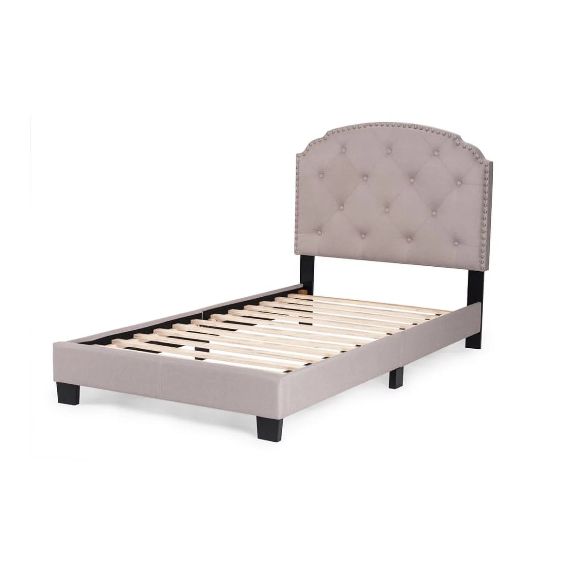 Twin Burlap Fabric Upholstered Bed Frame with Slats in Light Brown I7780