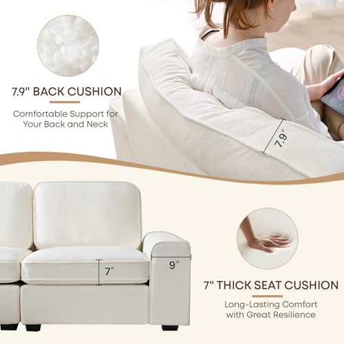 White Chenille L Shaped Sectional Sofa with Storage Ottoman D472