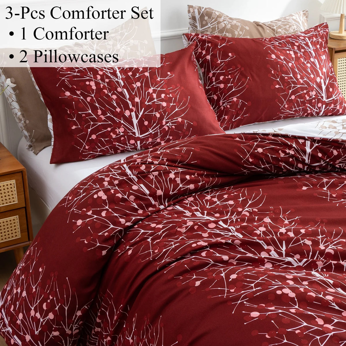 Terracotta Full Floral 3 Pcs Microfiber Comforter Set X5147