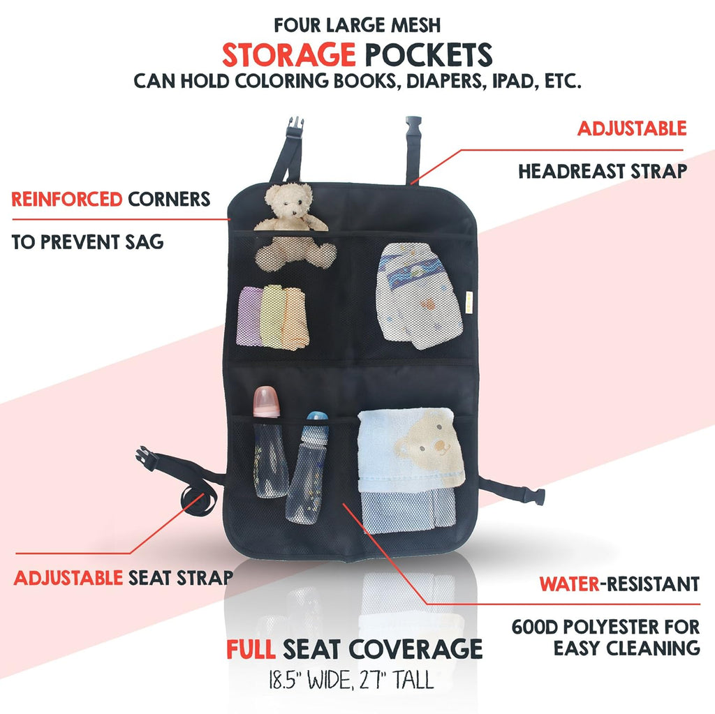 Double Baby Car Bundle - Car Seat Protector Cover, Baby Car Mirror, Kick Mat Organizer J94501