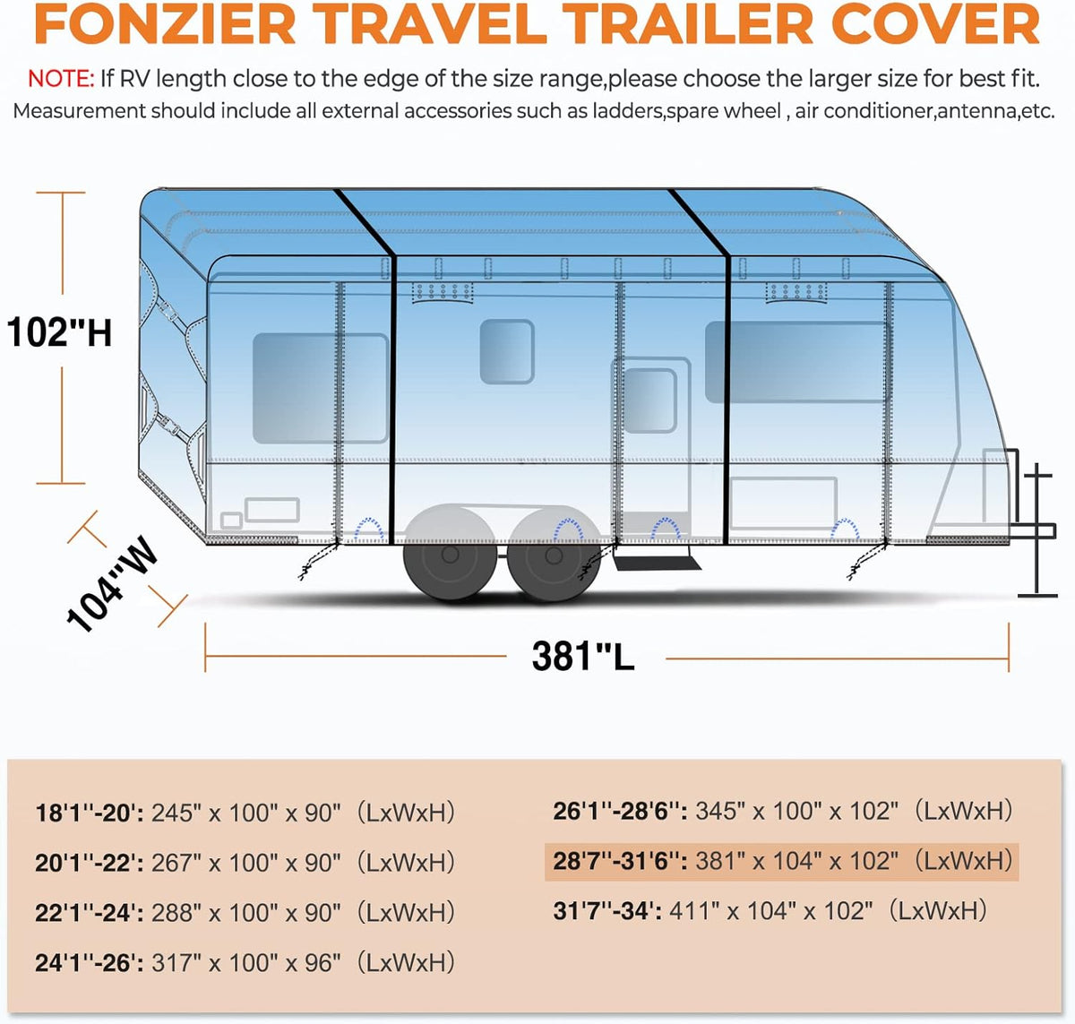 Heavy Duty 5 Layers Anti-UV Travel Trailer Cover S9690