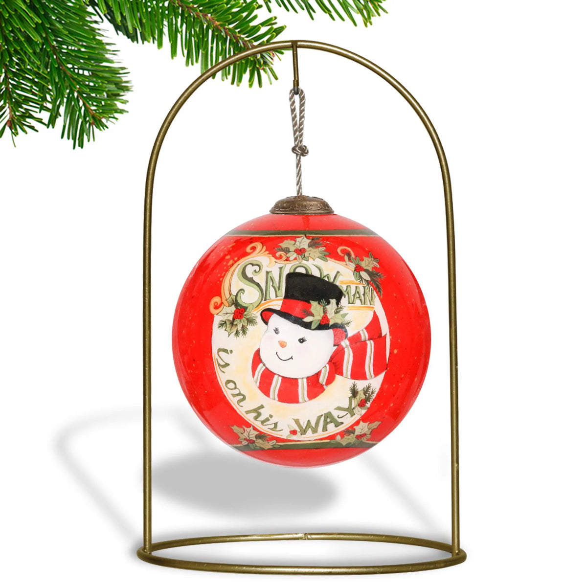 3" Red and White Snowman Christmas Glass Ball Ornament N37323