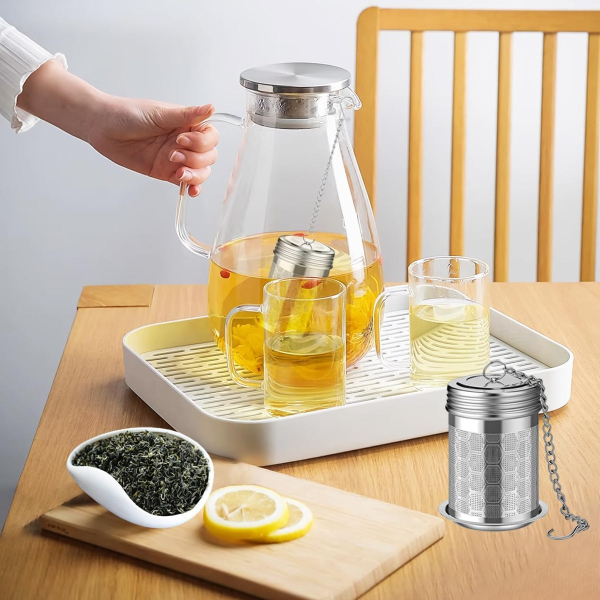 2 Pack Extra Fine Mesh 304 Stainless Steel Tea Infuser with Drip Trays Y659