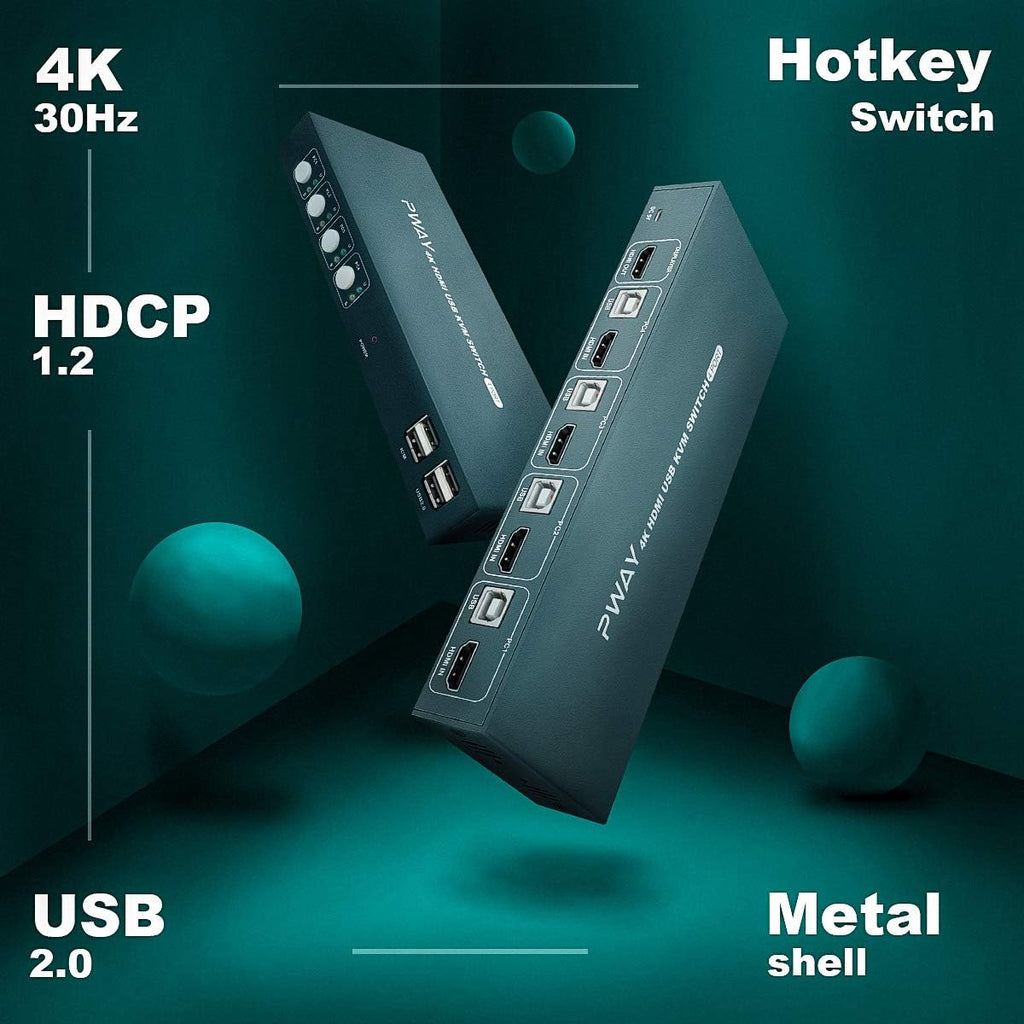 4 Port 4K@30Hz HDMI KVM Switch with HDMI and USB Cables R926