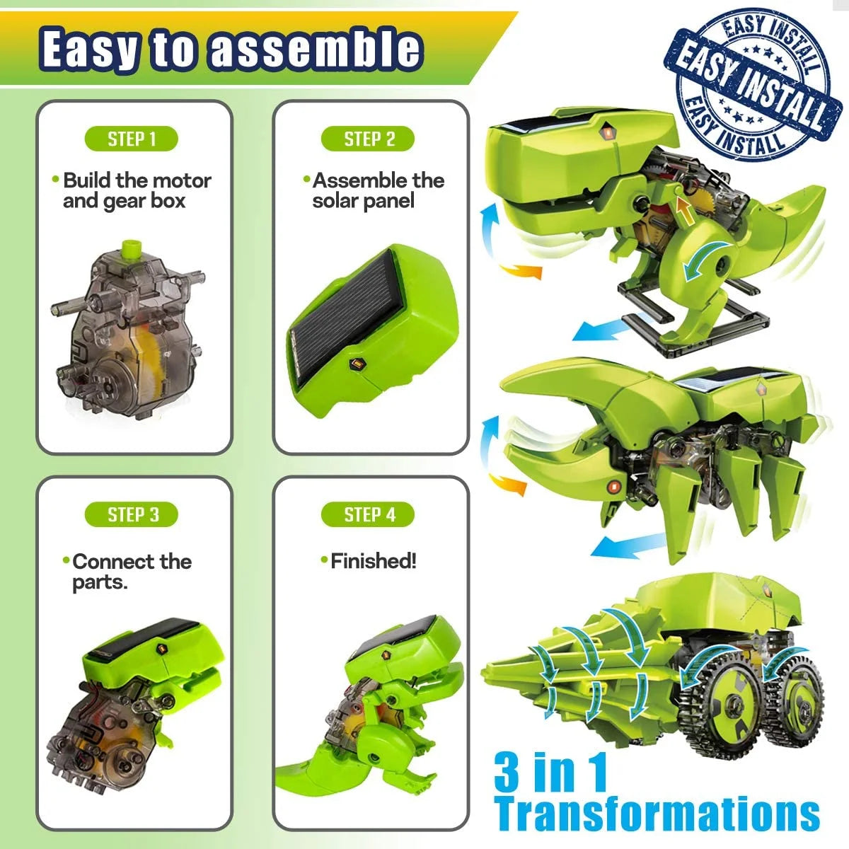 STEM Robot Building Toy Science Kit 3 in 1 Solar Dinosaur Desk Robot Y5090