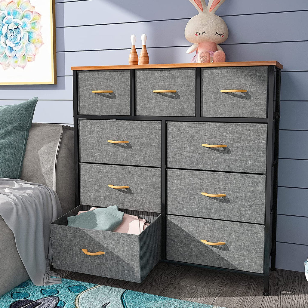 Light Grey 9 Drawer Fabric Dresser L50339