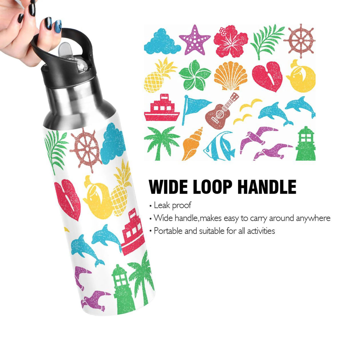 Stainless Steel Insulated Vacuum Flask Water Bottle with Straw Lid E769