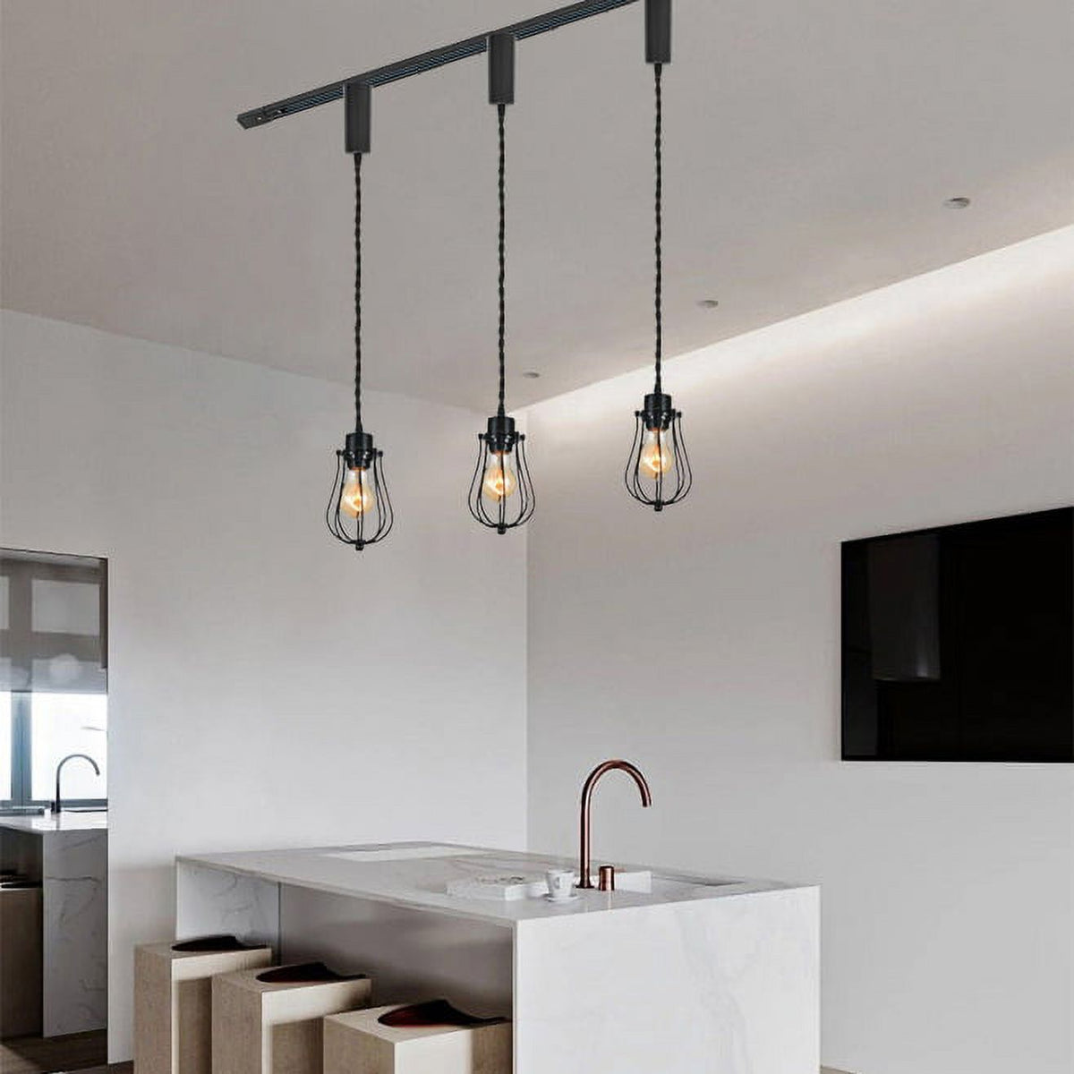 3-Light Dimmable H Track Pendant Light, Copper Finish Q997502