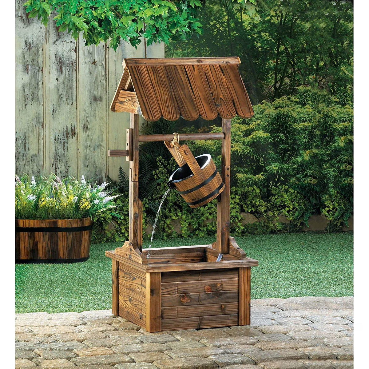 Wood Patio Outdoor Fountain with Adjustable Flow Submersible Electric Pump R653963
