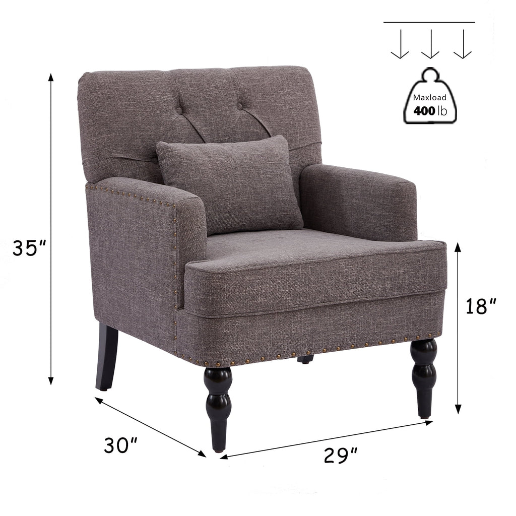 Grey Linen Upholstered Accent Chair with Lumbar Pillow S374