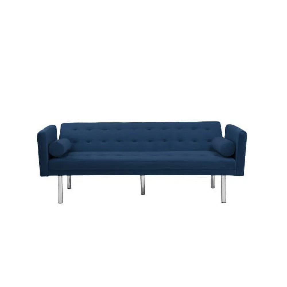 Blue Velvet Tufted Futon Sofa with 2 Pillows I320