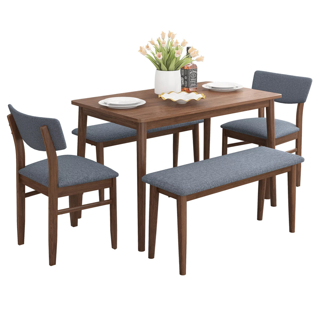 Grey Rubber wood Dining Table Set with 2 Benches and 2 Chairs K83363