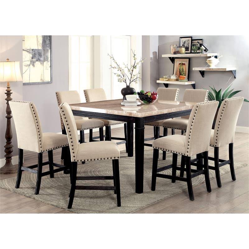 Black Wood Counter Height Table with Faux Marble Top W63702