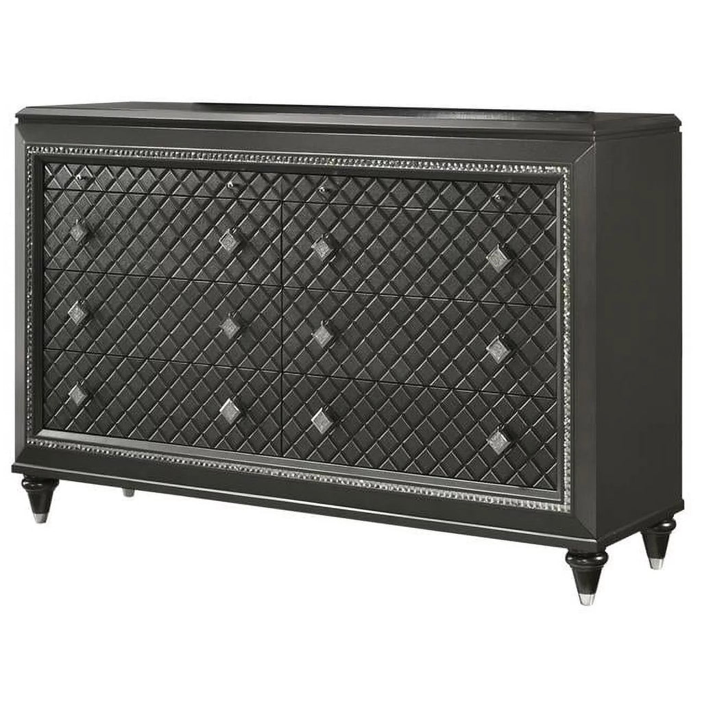 Black Silver 8 Drawer Wooden Dresser A2853