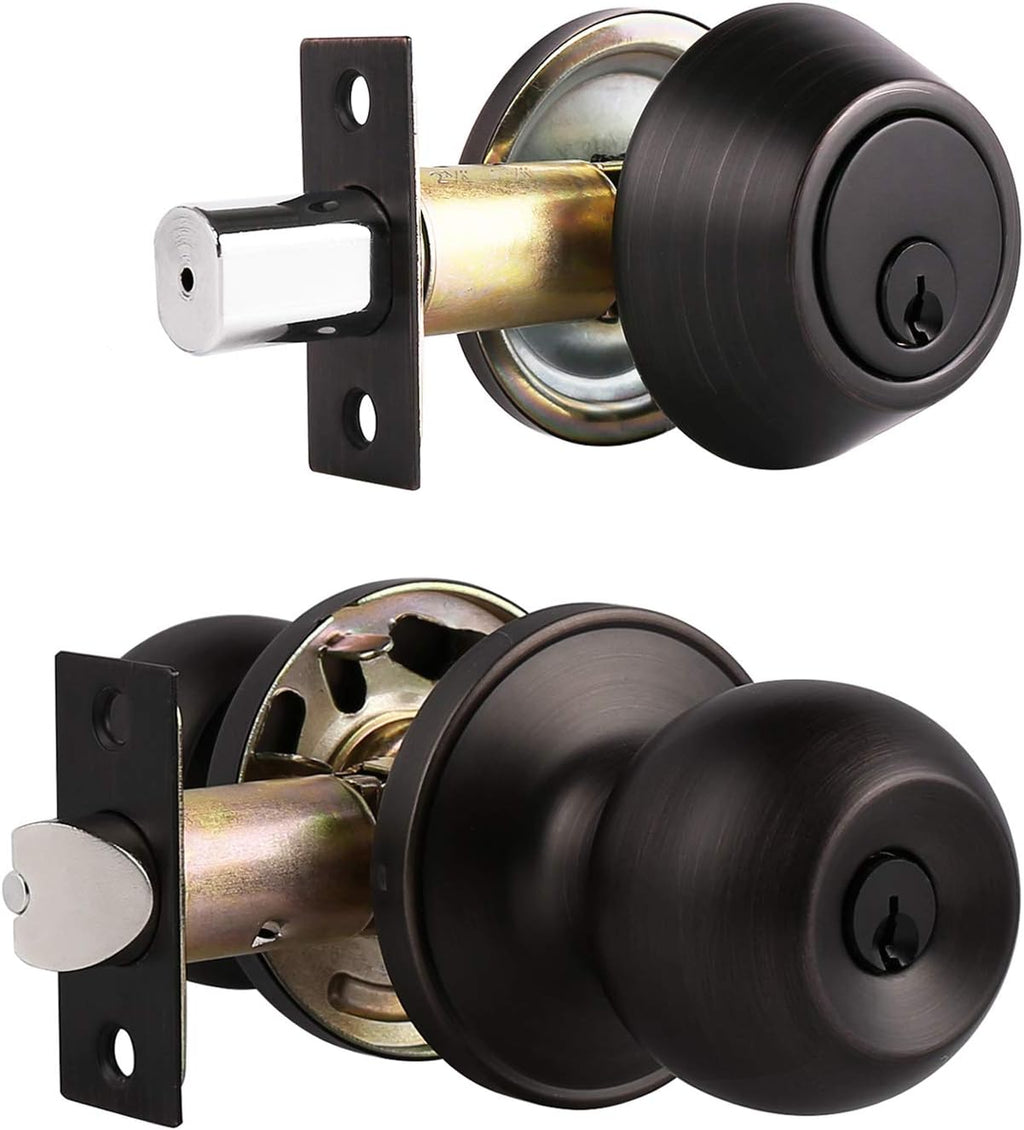 Entry Door Knob Lockset and Single Cylinder Deadbolt Combination Set in Oil Rubbed Bronze Q60607