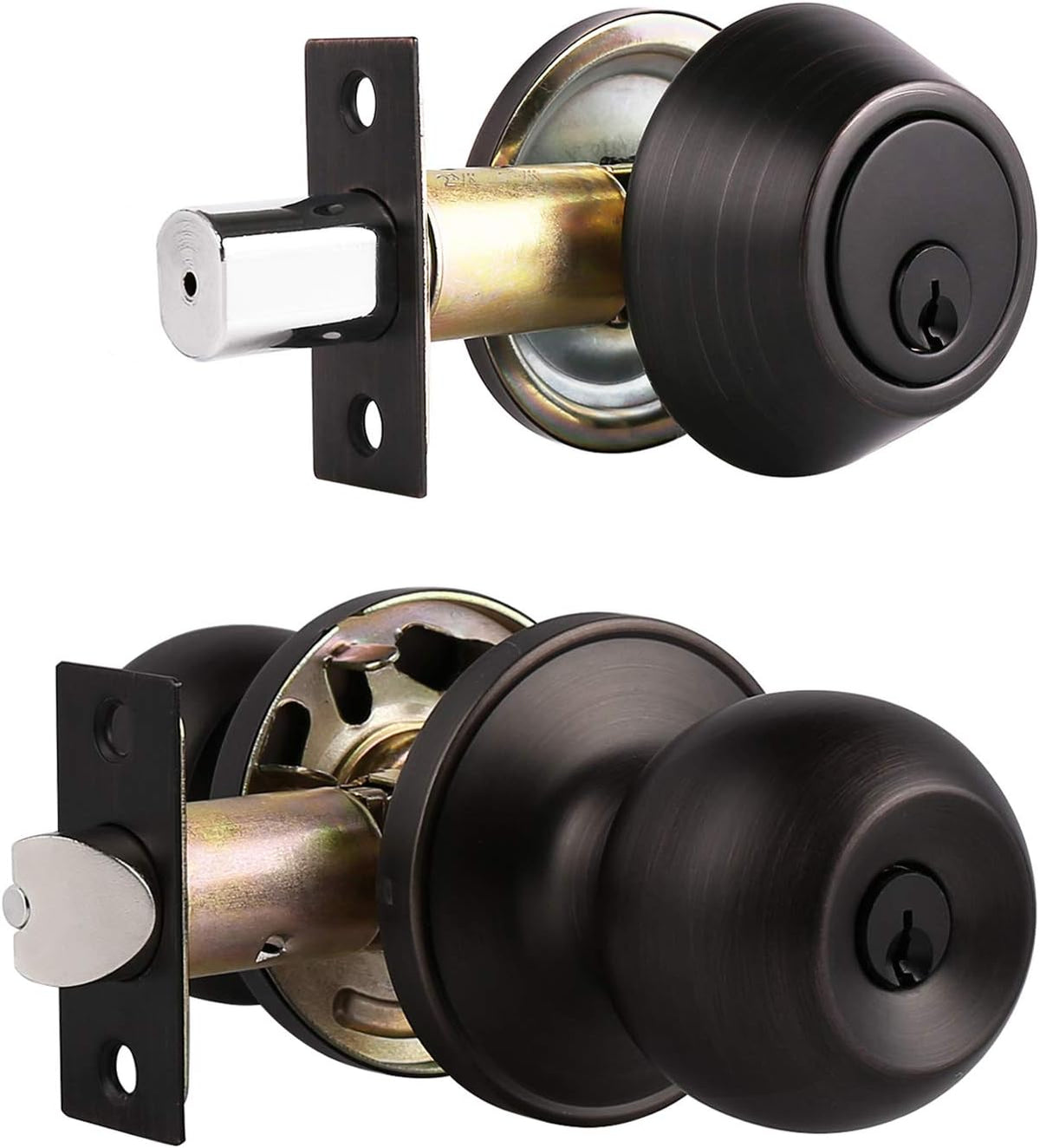 Entry Door Knob Lockset and Single Cylinder Deadbolt Combination Set in Oil Rubbed Bronze Q60607