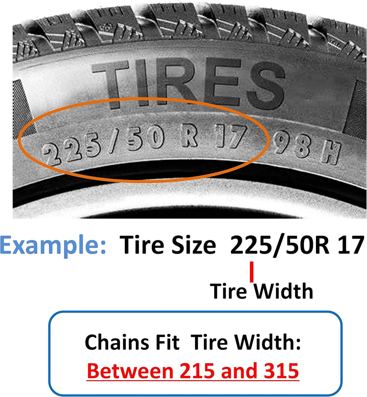 Snow Chains for Car, Truck, SUV, Tire Width 215-315 mm, 6 Pack E7873