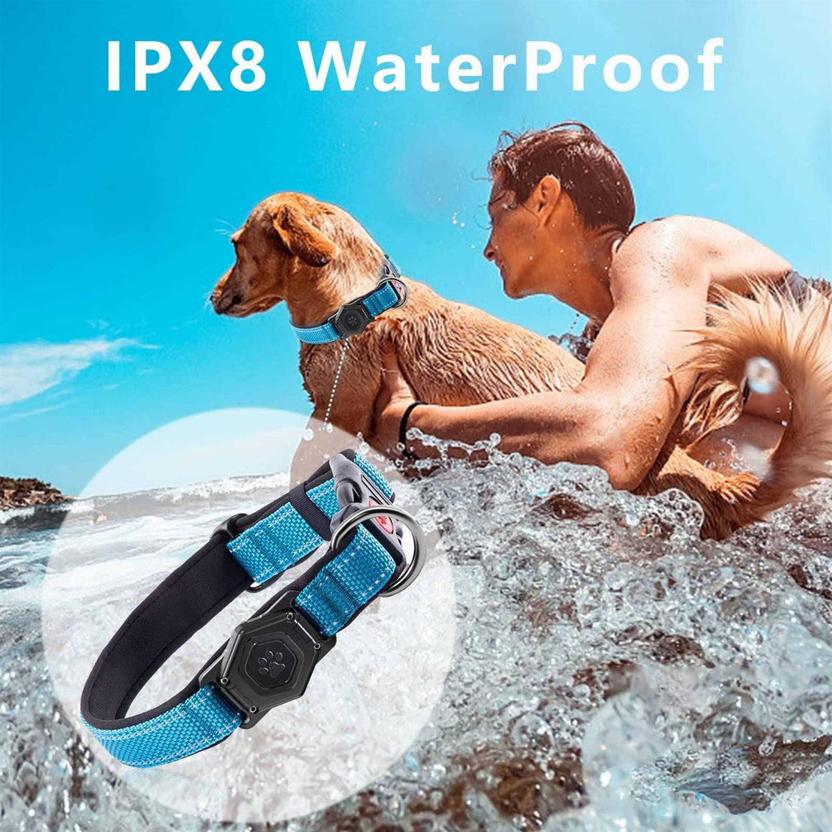 Adjustable Reflective Dog Collar with Air Tag Holder J47887