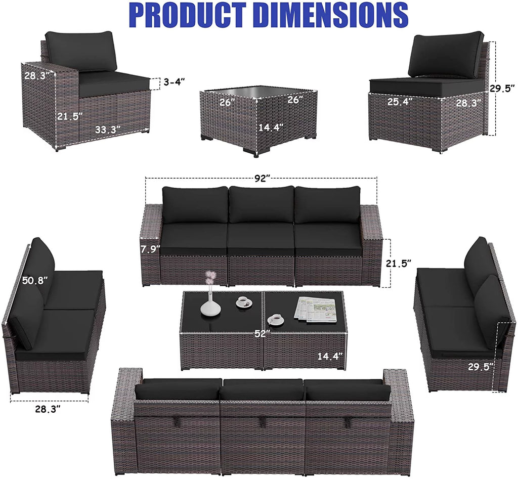 13 Pieces Outdoor Patio Rattan Wicker Furniture Set with Fire Pit Table A73787