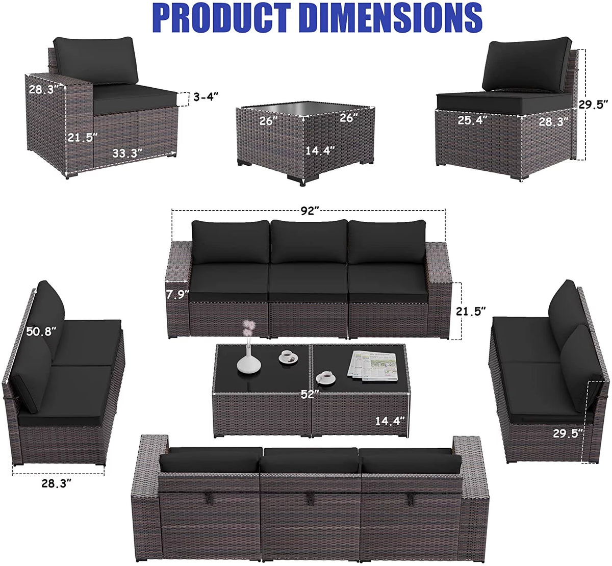 13 Pieces Outdoor Patio Rattan Wicker Furniture Set with Fire Pit Table A73787