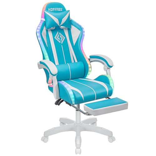 Blue and Black RGB Gaming Chair with Speakers and Footrest J630