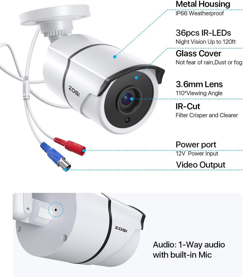 4PACK 1080P HD TVI Security Cameras 120ft Night Vision Waterproof Camera T990