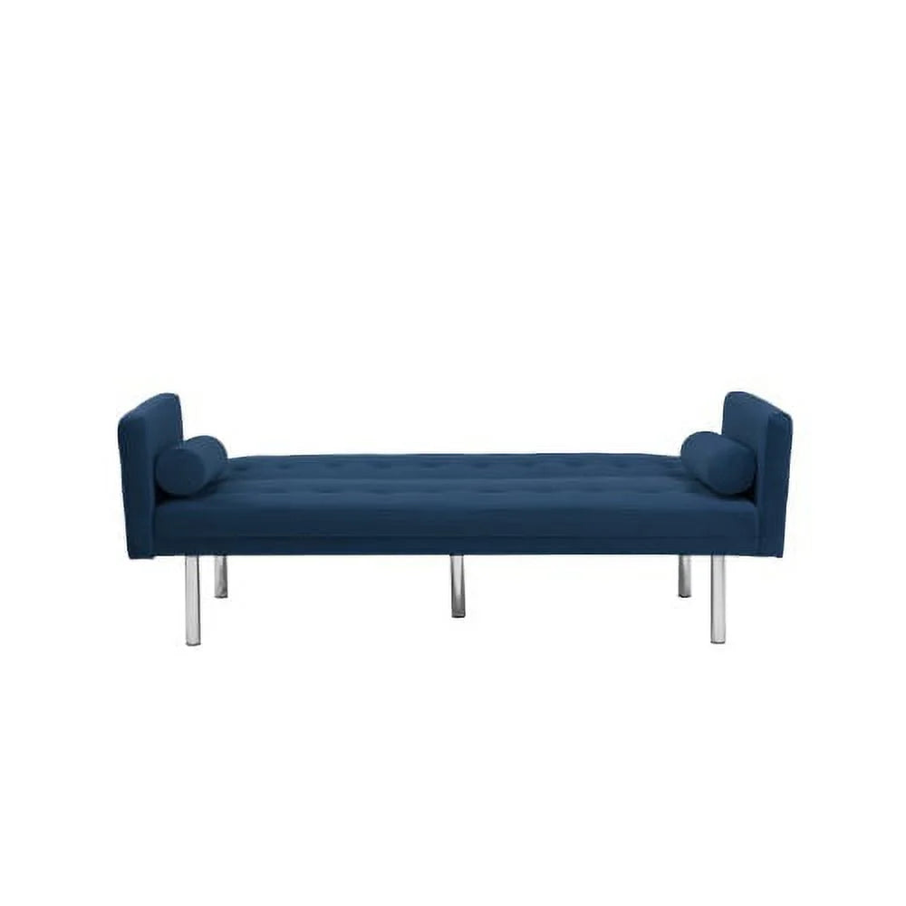 Blue Velvet Tufted Futon Sofa with 2 Pillows I320