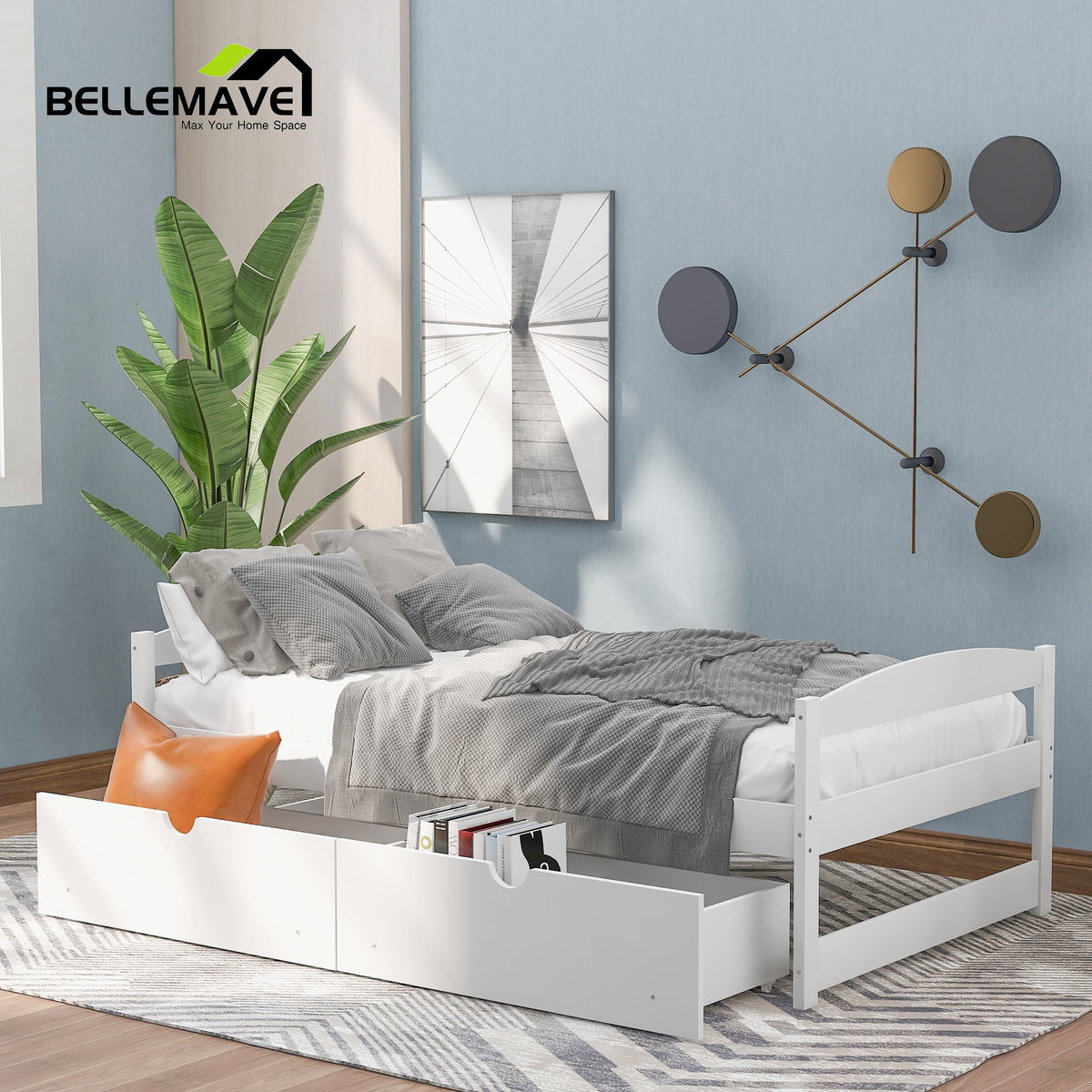 White Twin Size Platform Bed with 2 Drawers X6910