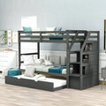 Gray Twin-Over-Twin Bunk Bed with Trundle and Storage Stairs A421705