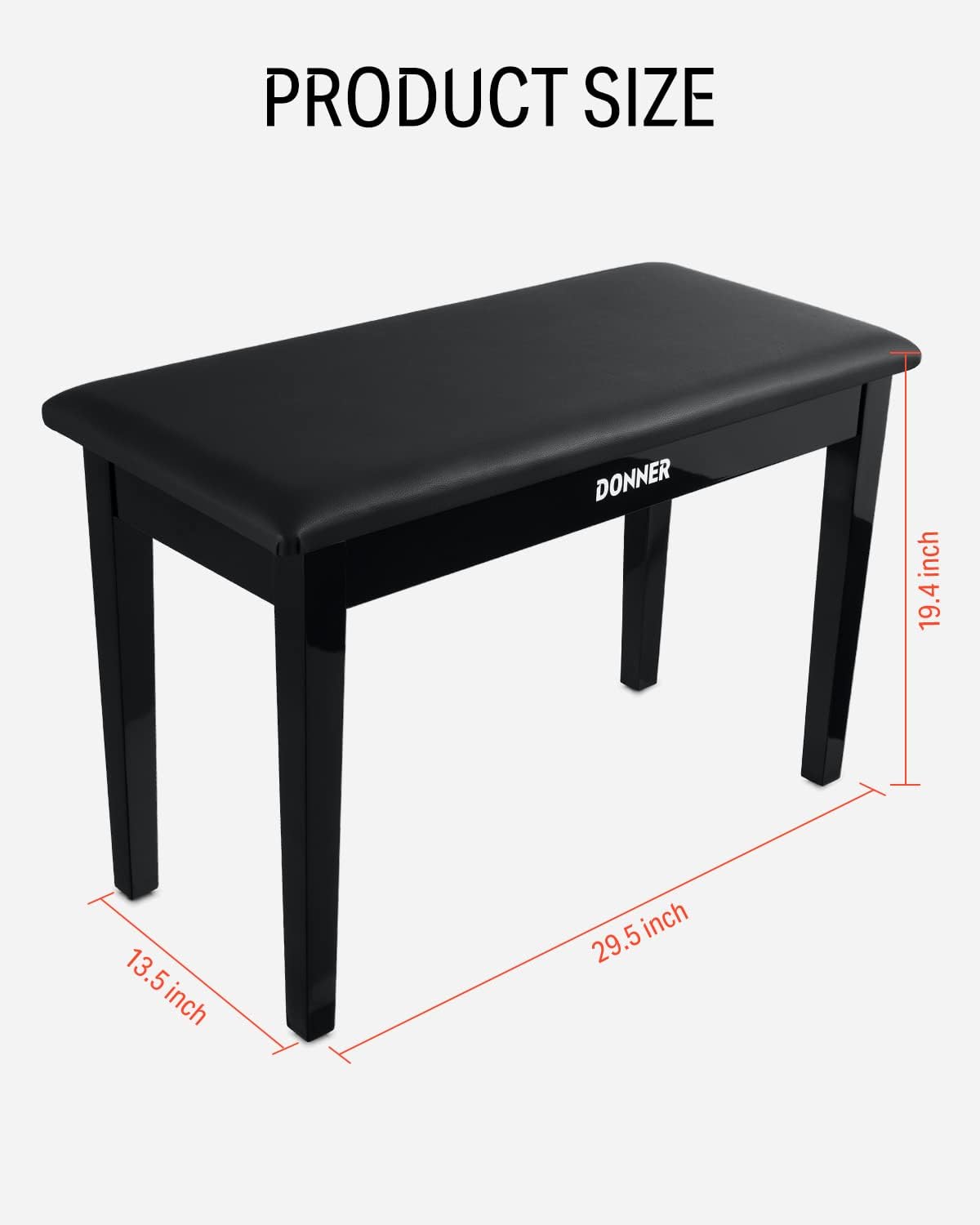 Black Solid Wooden Piano Bench with Storage G374
