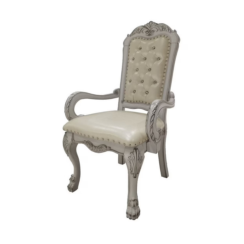 26 Inch Tufted Dining Armchair Set of 2 Faux Leather Bone White A5301