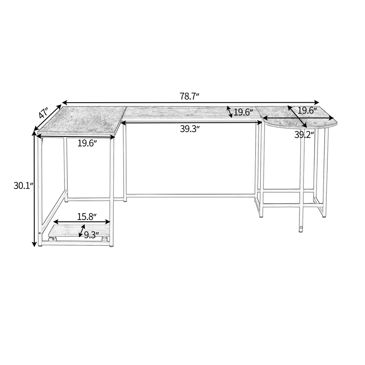 Black U-shaped Computer Desk with CPU Stand Q609