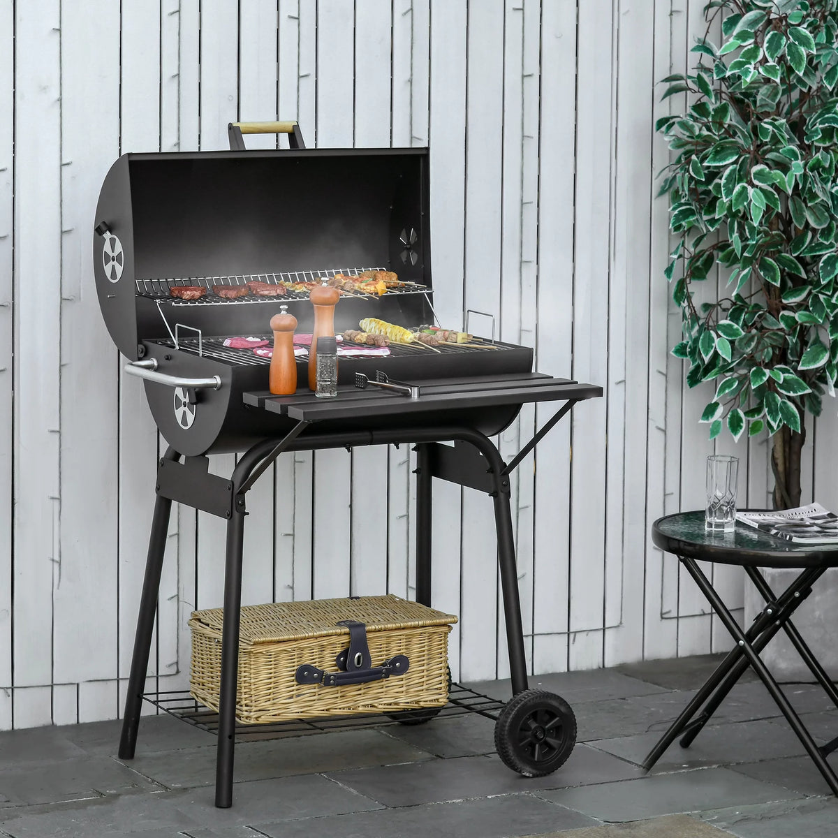 Portable Charcoal BBQ Grill and Offset Smoker Combo V3300