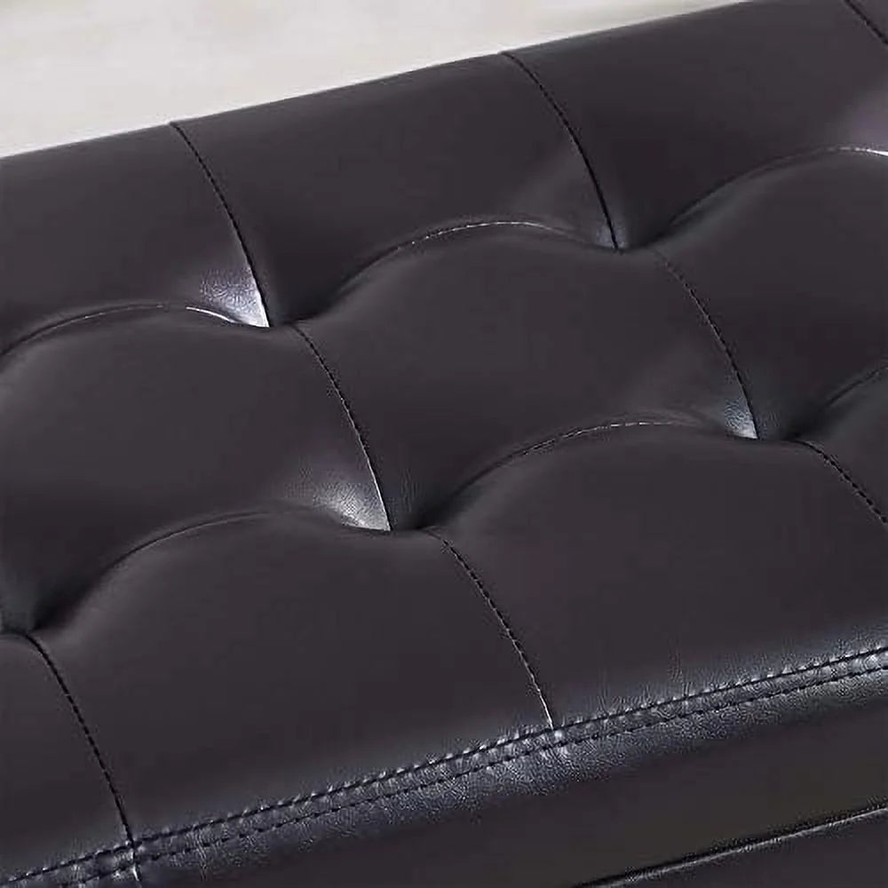 36 Inch Wide Square Lift Top Tufted Faux Leather Ottoman Bench P539035