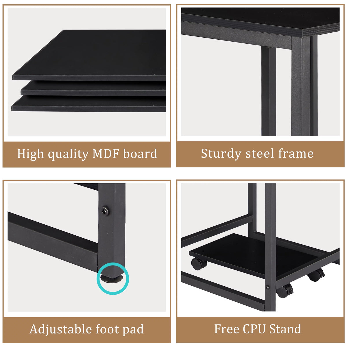 Black U-shaped Computer Desk with CPU Stand Q609