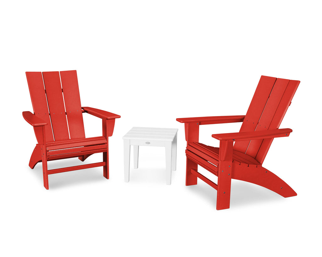 3-Piece Curveback Adirondack Chair Set in Sunset Red / White A8128