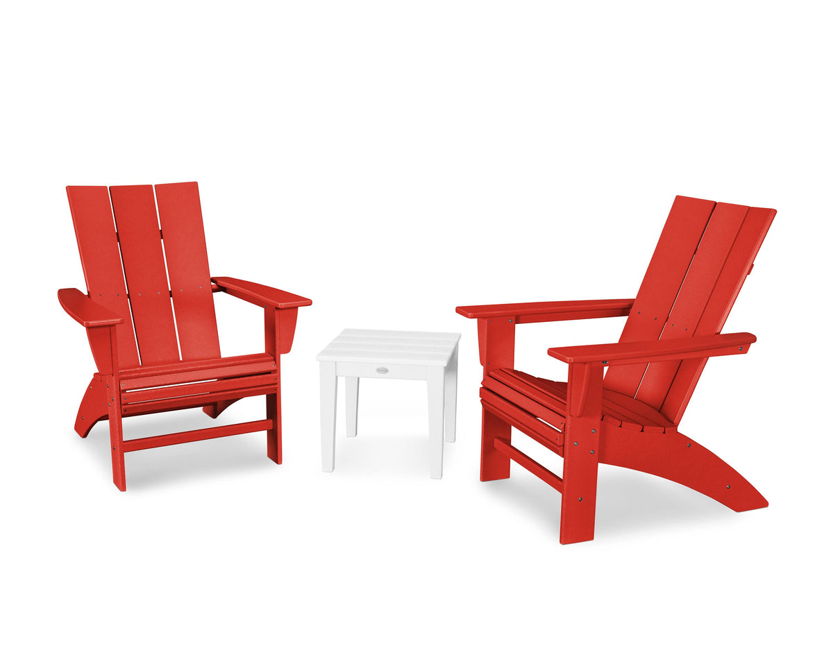 3-Piece Curveback Adirondack Chair Set in Sunset Red / White A8128