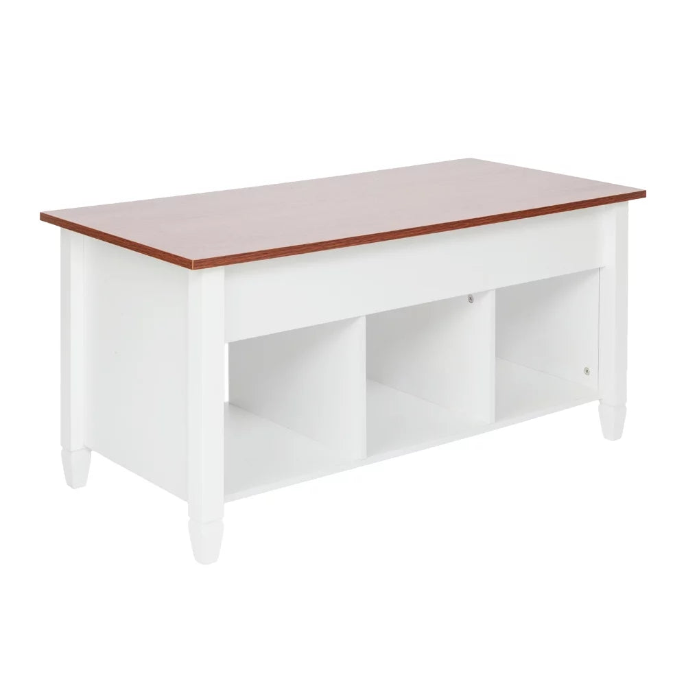 Lift Top White Solid Wood Coffee Table with Storage Shelves V1660