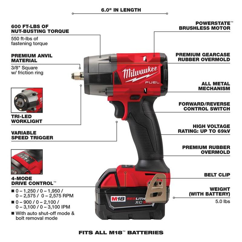 18V Brushless Cordless 3/8 in. Impact Wrench with 5.0 Ah Battery R130590